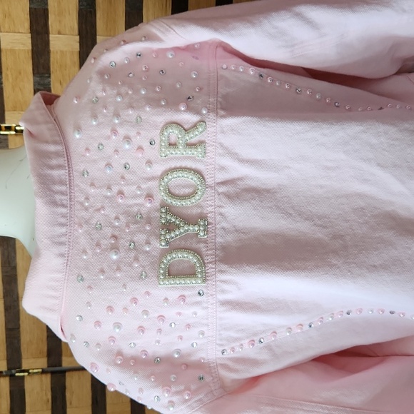 NWOT! READ!! Custom made crop pearl & diamond jean jacket - Picture 3 of 12